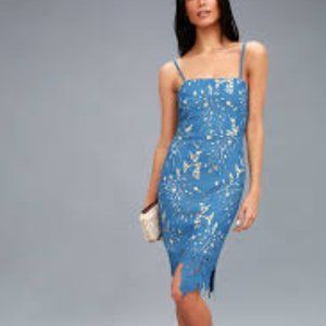 Lulu's Resplendence Blue Lace Bodycon Midi Dress